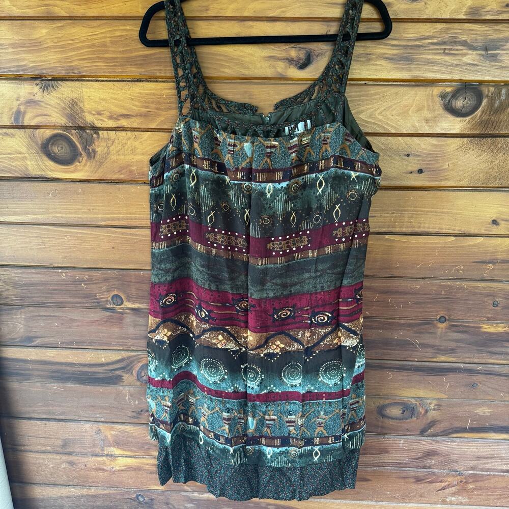 VINTAGE | 90s RJ & Co Tribal Print BohoGrunge Cage Dress Size 16